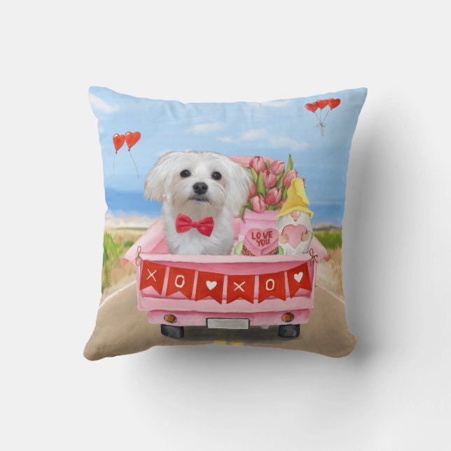 Maltezer hond Valentijnsdag vrachtwagen Kussen (Achterkant)