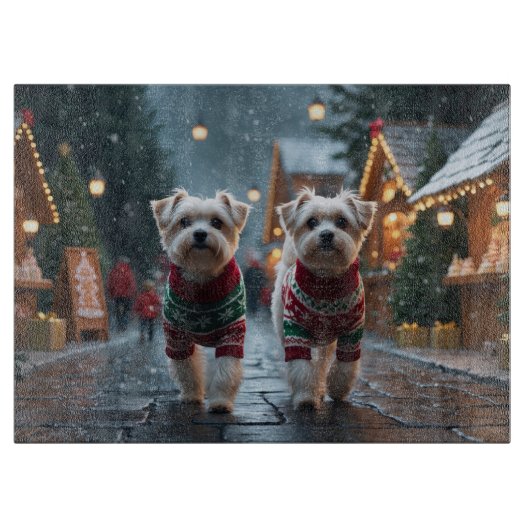 Maltezer Honden Kerst Sneeuw Vakantie Snijplank (Voorkant)
