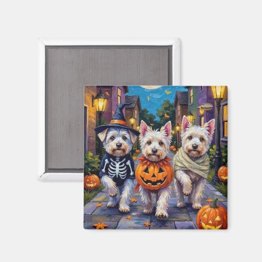 Maltezer honden trick-or-treating Halloween kostuu Magneet (Voorkant / Achterkant)