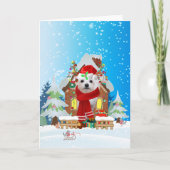 Maltezer in de sneeuw met kerstcadeaus kaart (Voorkant)