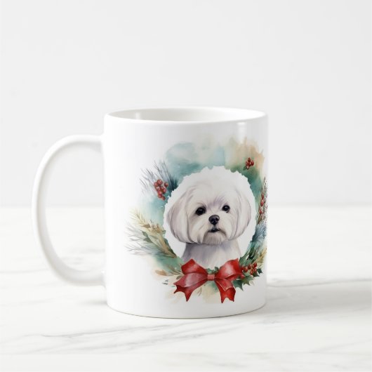 Maltezer Kerstkrans Feestelijke Pup Koffiemok (Links)
