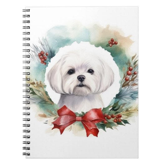 Maltezer Kerstkrans Feestelijke Pup Notitieboek (Voorkant)