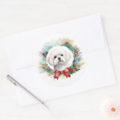 Maltezer Kerstkrans Feestelijke Pup Ronde Sticker (Envelop)