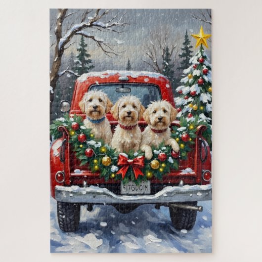 Maltezer Kerstmis Rode Truck Vakantie Legpuzzel (Verticaal)