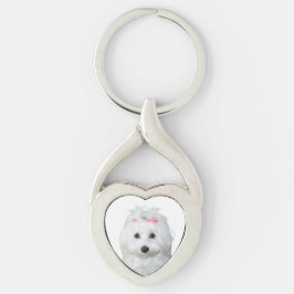 Maltezer lili in witte Schattig puppy Sleutelhanger
