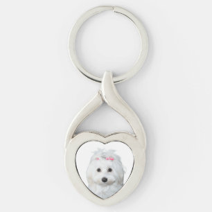 Maltezer lili in witte Schattig puppy Sleutelhanger