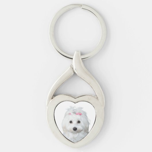 Maltezer lili in witte Schattig puppy Sleutelhanger (Voorkant)