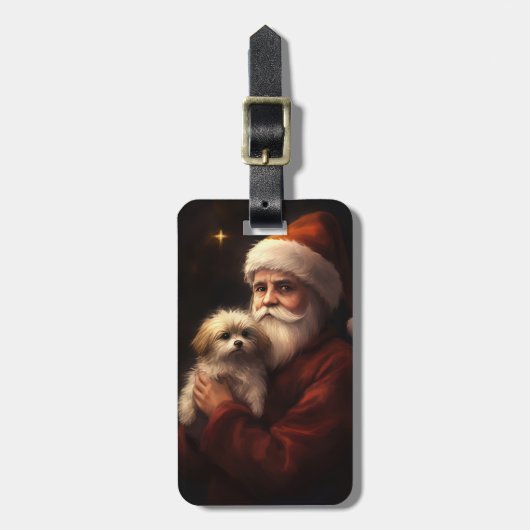 Maltezer met Kerstman Feestelijke Kerstmis Bagagelabel (Voorkant verticaal)