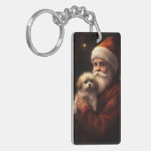 Maltezer met Kerstman Festieve Kerstmis Sleutelhanger (Voorkant Links)