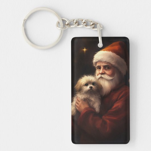 Maltezer met Kerstman Festieve Kerstmis Sleutelhanger (Voorkant)