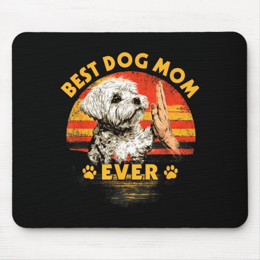 Maltezer moeder retro zonsondergang grappige hond muismat (Voorkant)