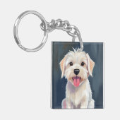 Maltezer Pup | Schilderij van witte hond Sleutelhanger (Voorkant Links)
