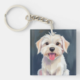 Maltezer Pup | Schilderij van witte hond Sleutelhanger