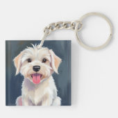 Maltezer Pup | Schilderij van witte hond Sleutelhanger (Achterkant)