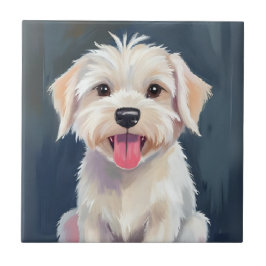 Maltezer Pup | Schilderij van witte hond Tegeltje