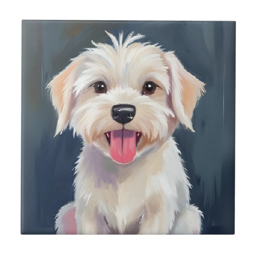 Maltezer Pup | Schilderij van witte hond Tegeltje (Voorkant)