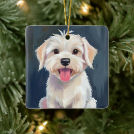 Maltezer Pup | Witte Hond Schilderij Keramisch Ornament