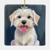 Maltezer Pup | Witte Hond Schilderij Keramisch Ornament (Achterkant)