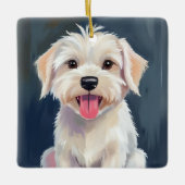 Maltezer Pup | Witte Hond Schilderij Keramisch Ornament (Voorkant)
