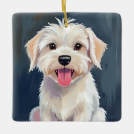 Maltezer Pup | Witte Hond Schilderij Keramisch Ornament