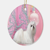 Maltezer Puppie Hond Roze Kerst Ornament (Links)