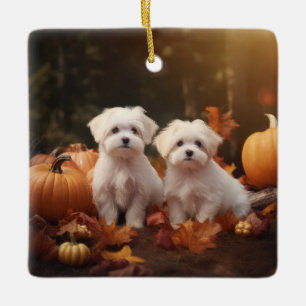 Maltezer Puppy Herfstpomp  Keramisch Ornament