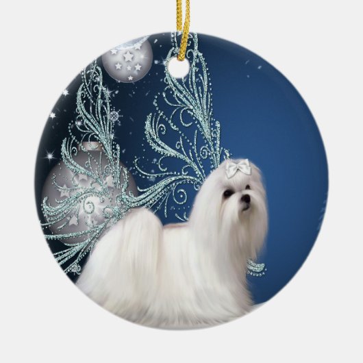 Maltezer Puppy Hond Blauwe Kerst Ornament (Voorkant)
