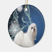 Maltezer Puppy Hond Blauwe Kerst Ornament (Links)