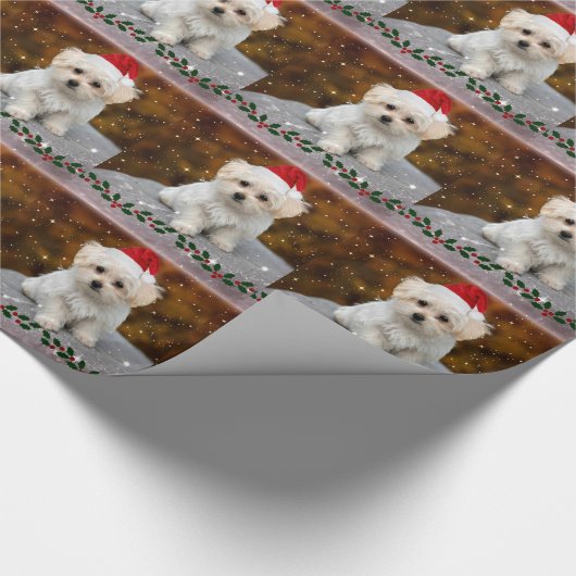 Maltezer Puppy Kerstmis Cadeaupapier (Hoek)
