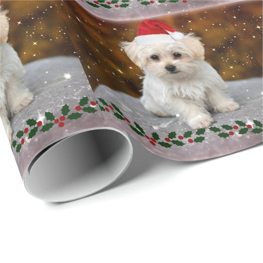 Maltezer Puppy Kerstmis Cadeaupapier (Rol Hoek)