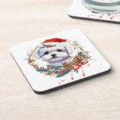 Maltezer puppy Kerstmis, kerstmis Maltezer hond Bier Onderzetter (Linkerzijde)