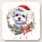 Maltezer puppy Kerstmis, kerstmis Maltezer hond Bier Onderzetter (Voorkant)