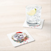 Maltezer puppy Kerstmis, kerstmis Maltezer hond Kartonnen Onderzetters (Insitu)