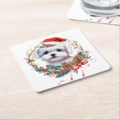Maltezer puppy Kerstmis, kerstmis Maltezer hond Kartonnen Onderzetters (Schuin)
