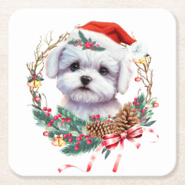 Maltezer puppy Kerstmis, kerstmis Maltezer hond Kartonnen Onderzetters
