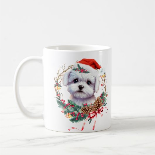 Maltezer puppy Kerstmis, kerstmis Maltezer hond Koffiemok (Links)