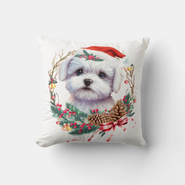 Maltezer puppy Kerstmis, kerstmis Maltezer hond Kussen (Voorkant)