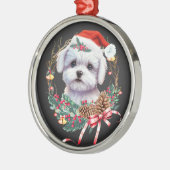 Maltezer puppy Kerstmis, kerstmis Maltezer hond Metalen Ornament (Links)