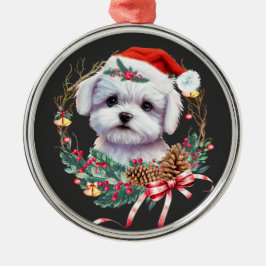 Maltezer puppy Kerstmis, kerstmis Maltezer hond Metalen Ornament