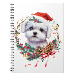 Maltezer puppy Kerstmis, kerstmis Maltezer hond Notitieboek