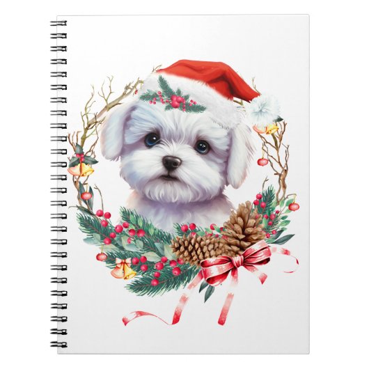 Maltezer puppy Kerstmis, kerstmis Maltezer hond Notitieboek (Voorkant)