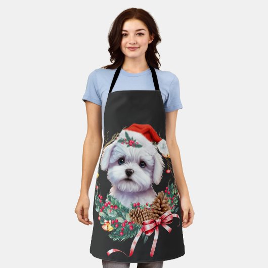 Maltezer puppy Kerstmis, kerstmis Maltezer hond Schort (Gedragen)