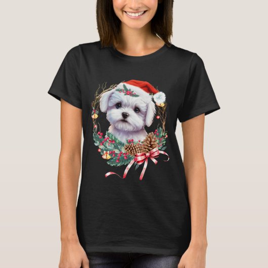 Maltezer puppy Kerstmis, kerstmis Maltezer hond T-shirt (Voorkant)
