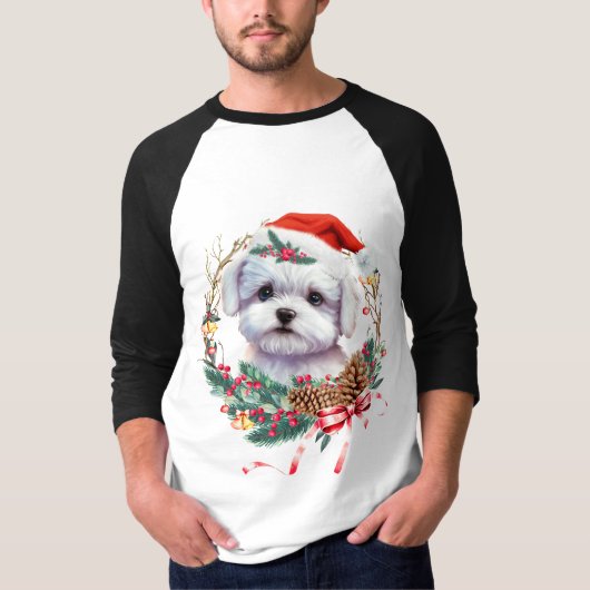 Maltezer puppy Kerstmis, kerstmis Maltezer hond T-shirt (Voorkant)