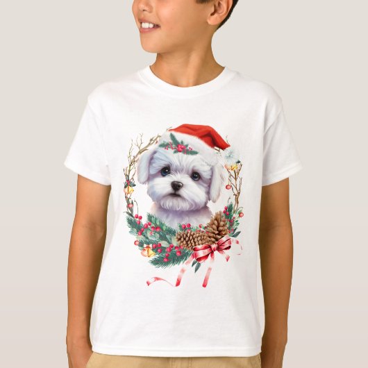 Maltezer puppy Kerstmis, kerstmis Maltezer hond T-shirt (Voorkant)