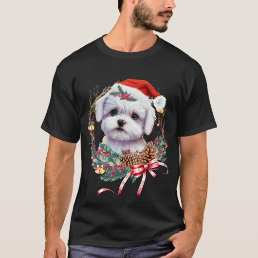 Maltezer puppy Kerstmis, kerstmis Maltezer hond T-shirt (Voorkant)