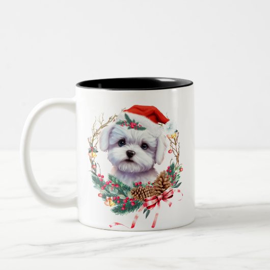 Maltezer puppy Kerstmis, kerstmis Maltezer hond Tweekleurige Koffiemok (Links)