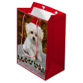 Maltezer puppy Kerstmis, schattig vakantiemodel Medium Cadeauzakje (Voorkant Gekanteld)