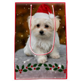 Maltezer puppy Kerstmis, schattig vakantiemodel Medium Cadeauzakje (Achterkant)