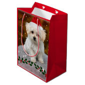 Maltezer puppy Kerstmis, schattig vakantiemodel Medium Cadeauzakje (Achterkant Gekanteld)